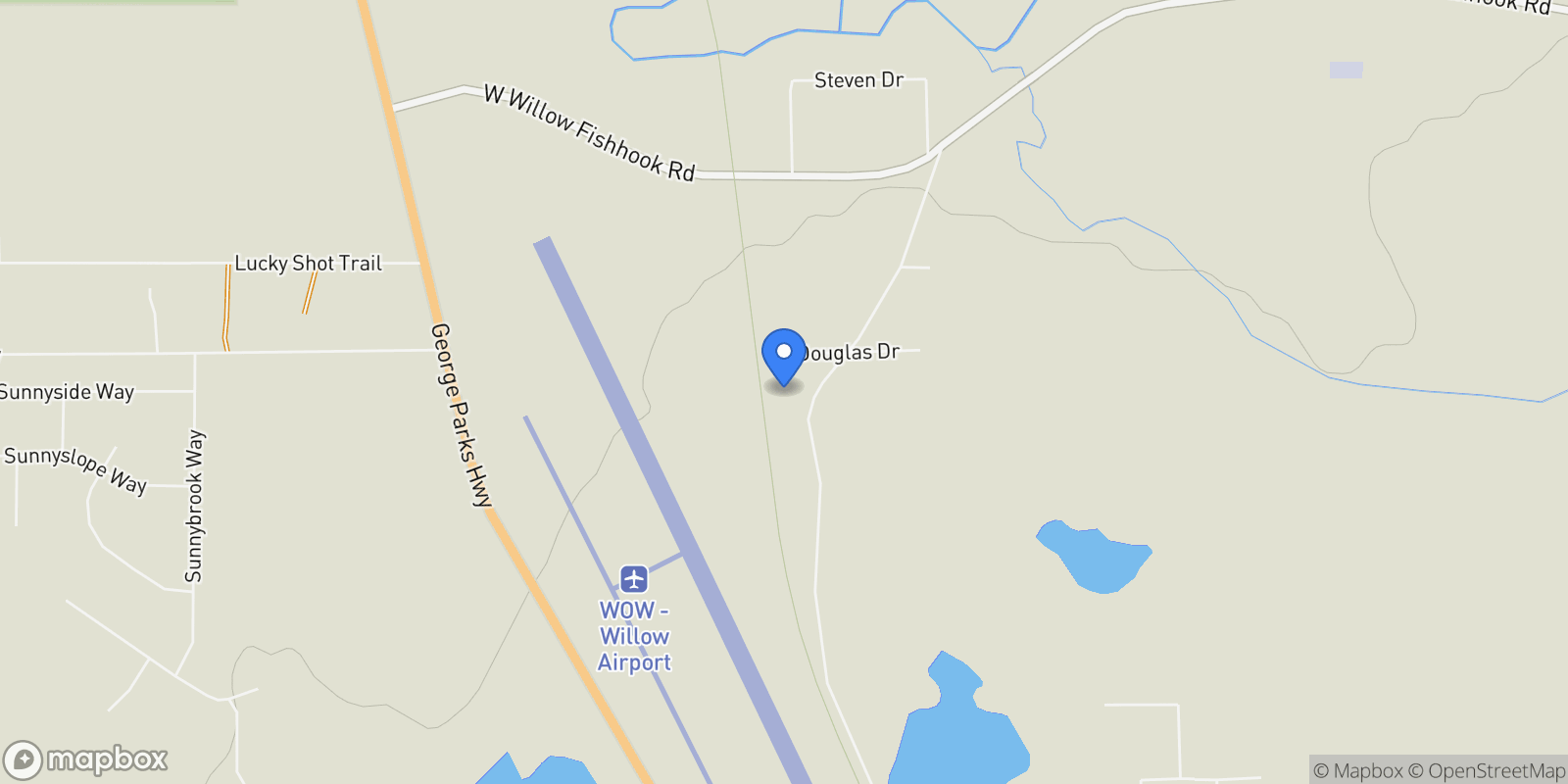 Map showing Mile 18 Willow-Fishhook Road, Willow, AK 99688, Willow, Alaska, United States.