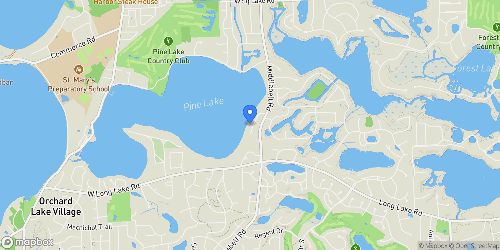 Map showing 3468 PINE ESTATES Drive, West Bloomfield Charter Township, MI 48323, Orchard Lake Village, Michigan, United States.