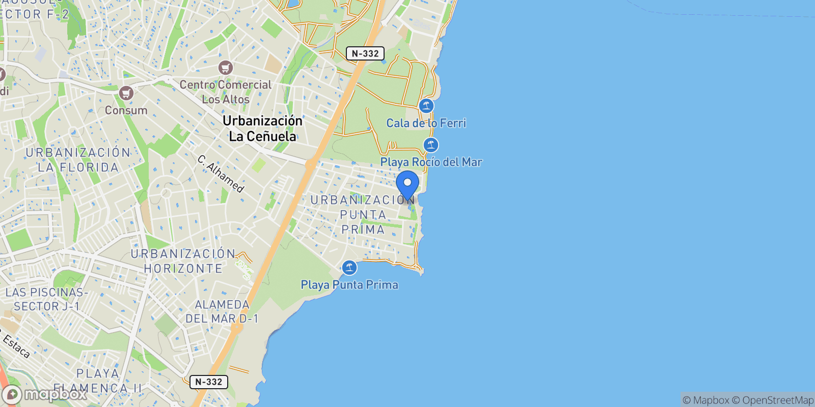 Map showing Punta Prima, Alicante, Punta Prima, Torrevieja, Valencian Community, Spain.