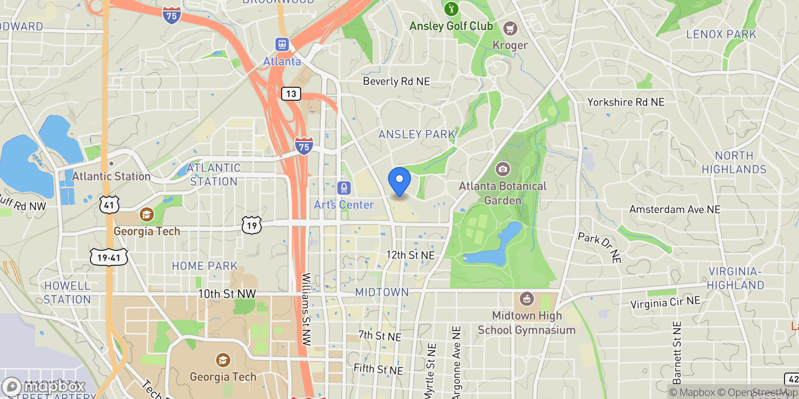 Map showing 145 15th Street NE, Atlanta, GA 30309-3572, Atlanta, Georgia, United States.