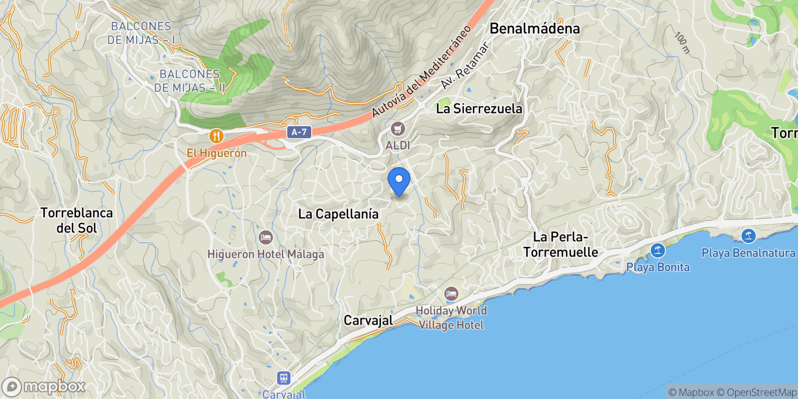 Map showing Malaga, La Capellania, Benalmadena, Andalusia.