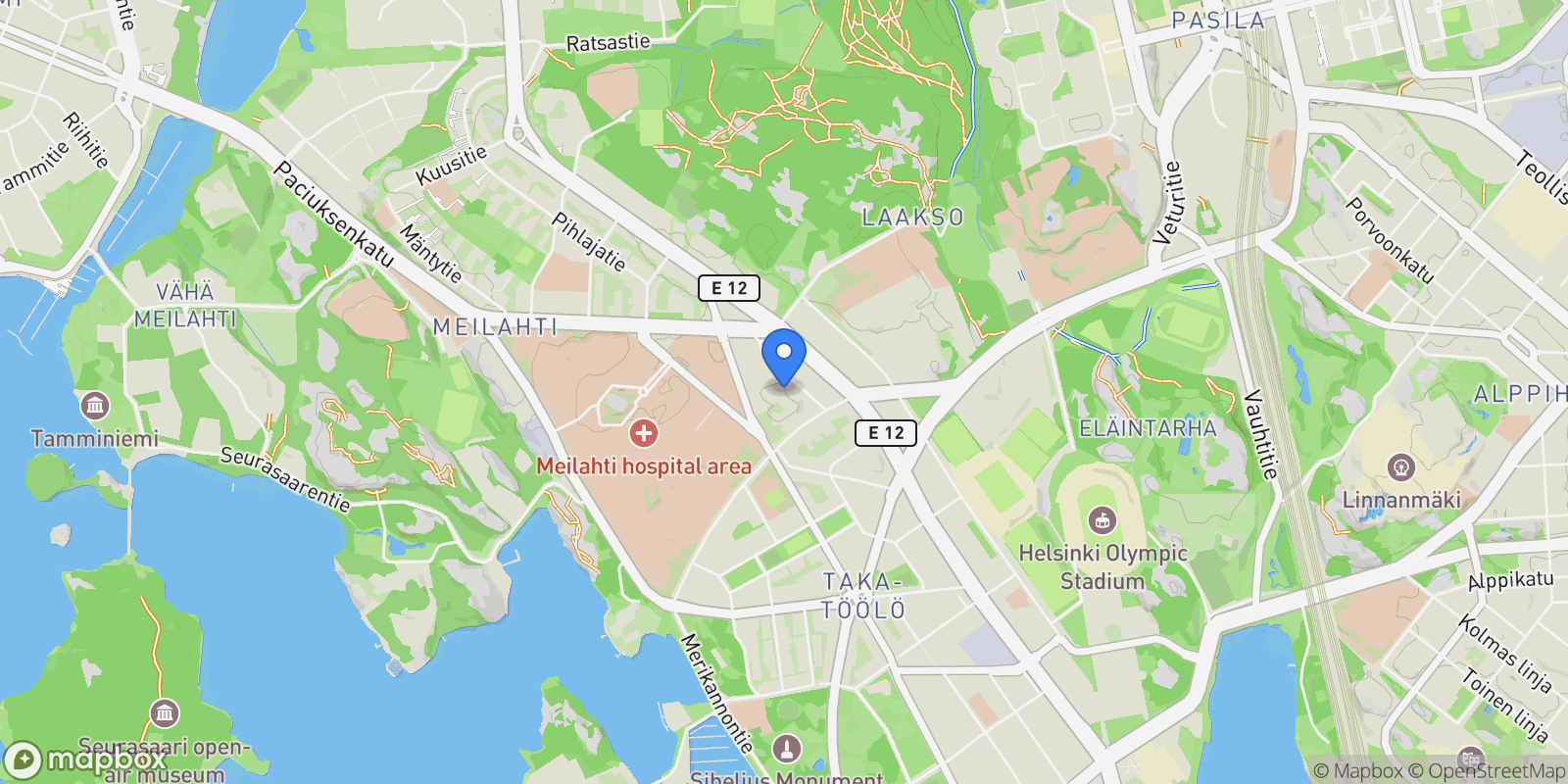 Map showing Töölöntullinkatu 4b, 00250 Helsinki, Finland, Helsinki, Uusimaa, Finland.