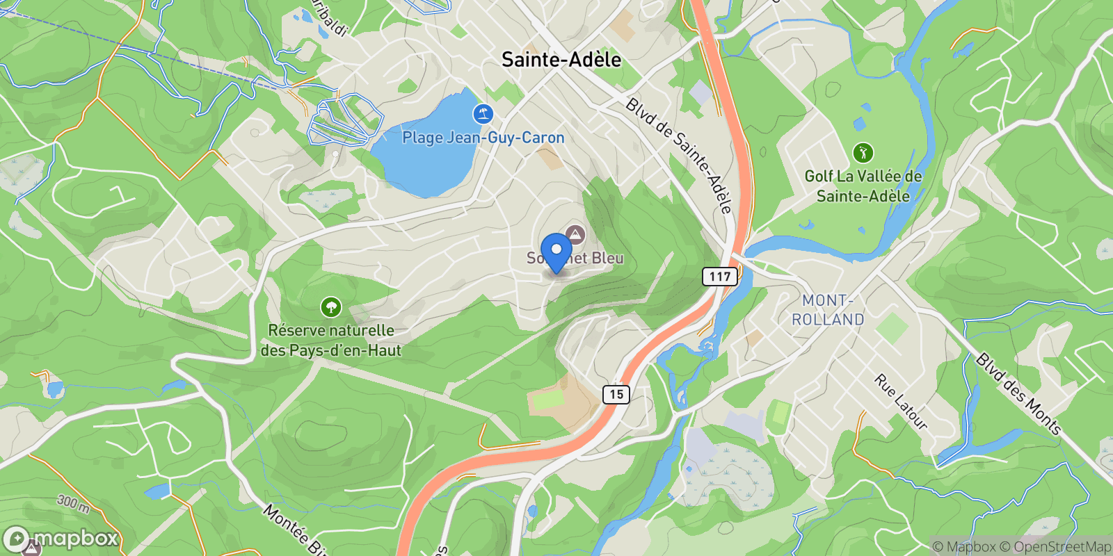 Map showing 281 Rue de la Grande-Corniche, Sainte-Adèle, QC J6Z4K4, Sainte-Adèle, Quebec, Canada.