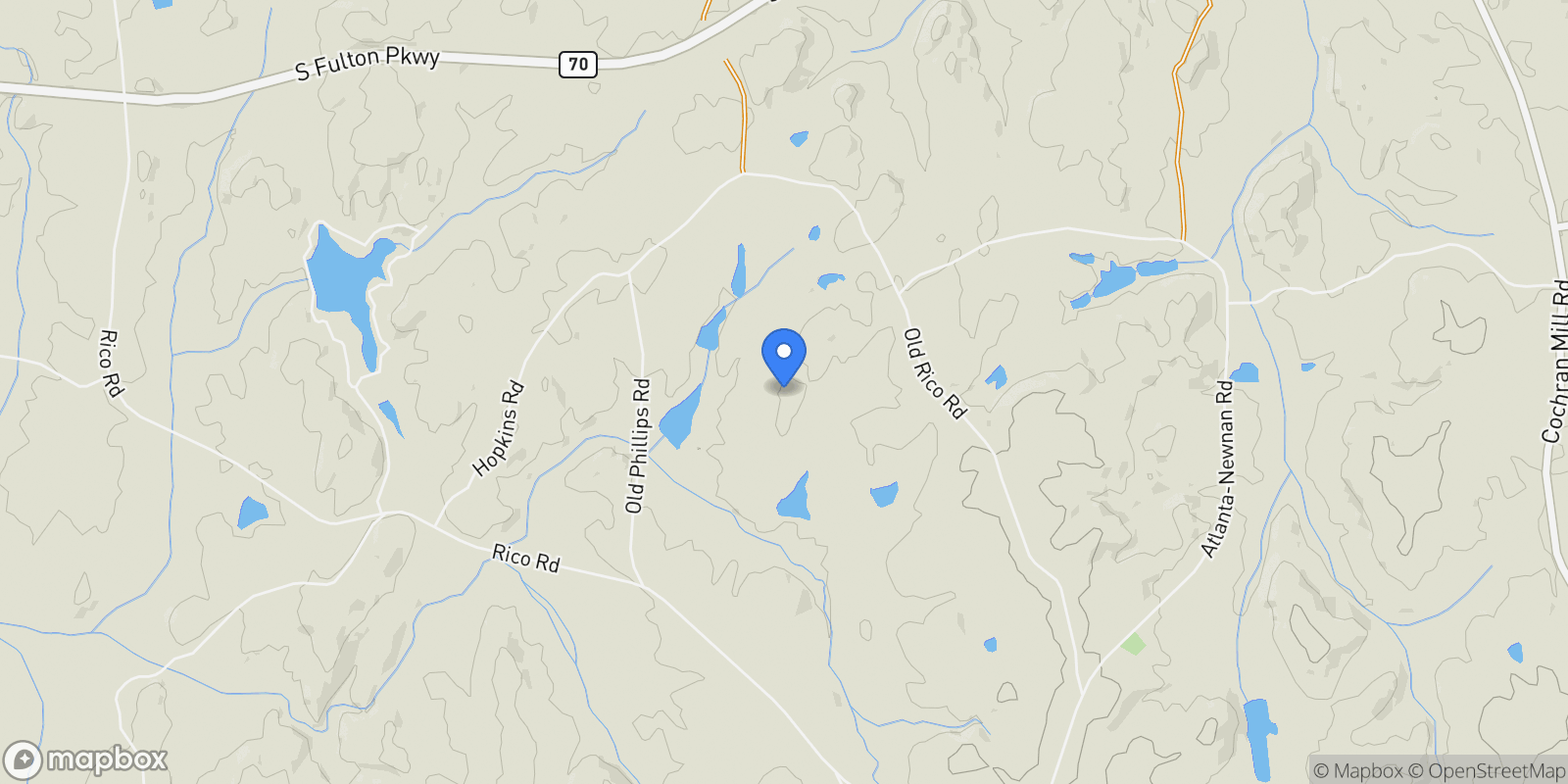 Map showing 7455 Old Rico Road, Chattahoochee Hills, GA 30268, Chattahoochee Hills, Georgia, United States.