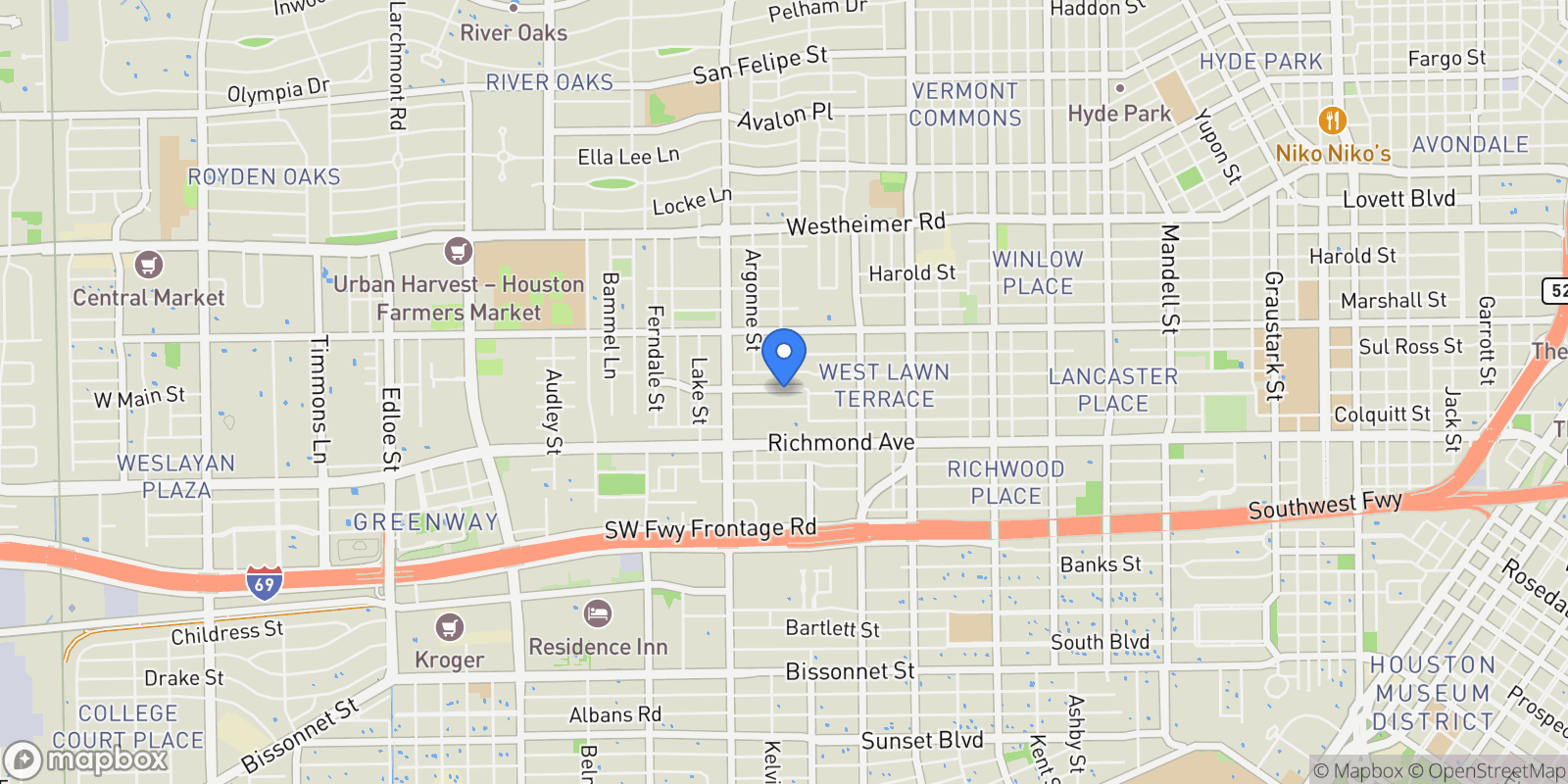 Map showing 2323 W Main Street, Houston, Texas, United States.