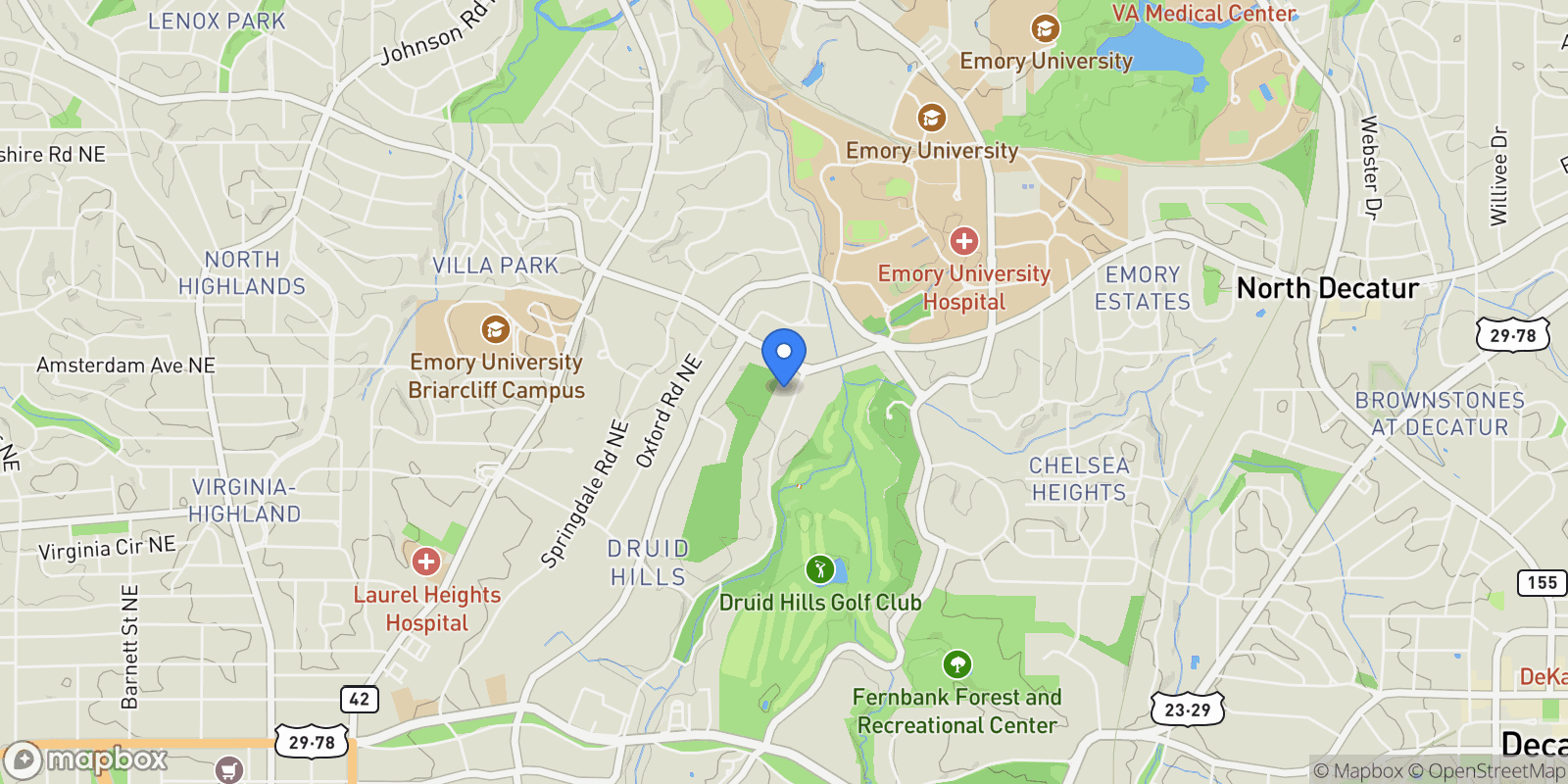 Map showing 1176 Lullwater Road NE, Atlanta, GA 30307, Atlanta, Georgia, United States.