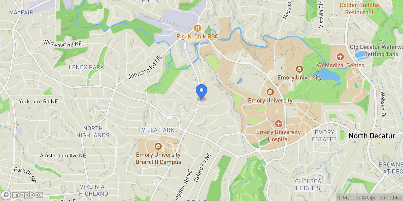 Map showing 1494 Red Fox Drive NE No. D, Atlanta, GA 30306, Atlanta, Georgia, United States.