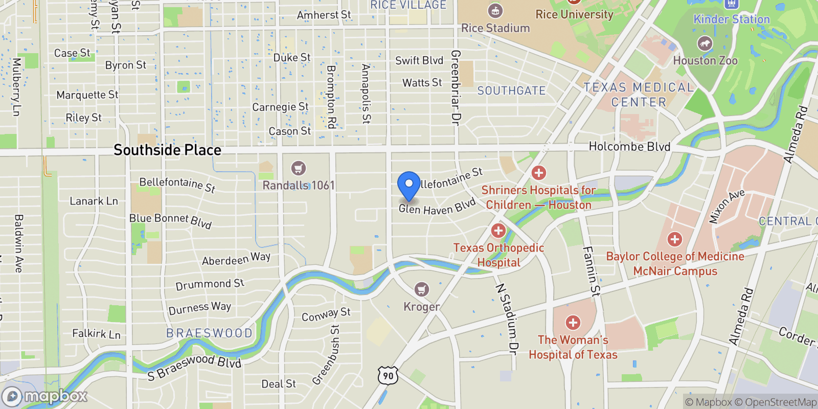 Map showing 2500 Glen Haven, Houston, Texas, United States.