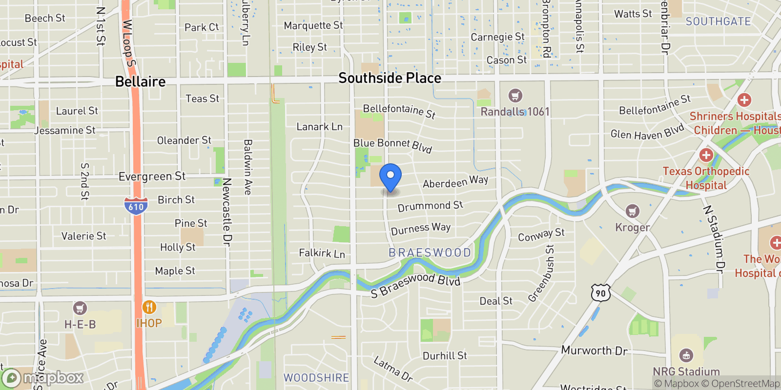 Map showing 3750 Merrick Street, Houston, Texas, United States.