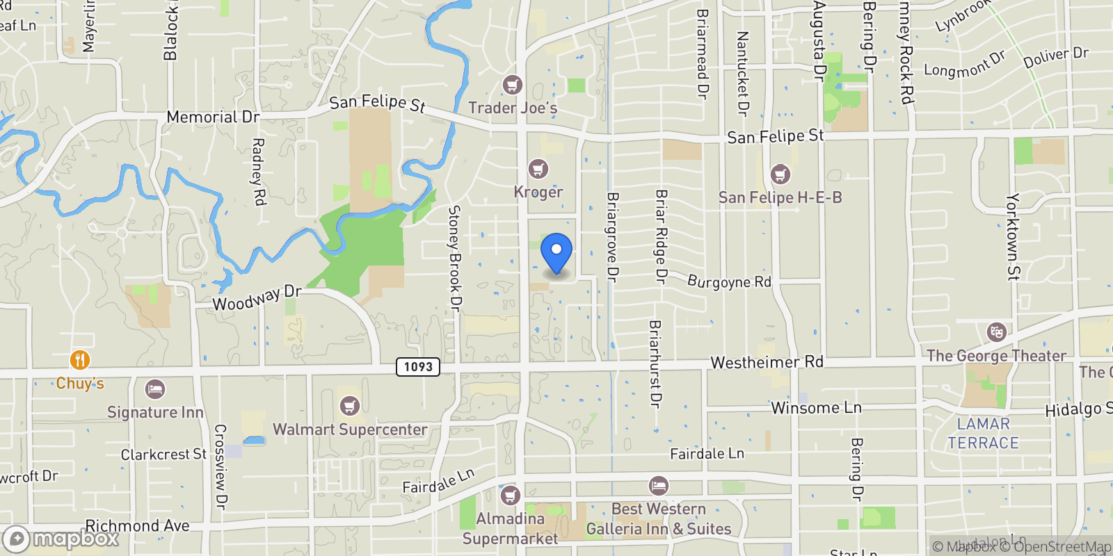 Map showing 6011 Burgoyne Road, Houston, Texas, United States.