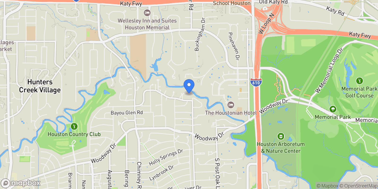 Map showing 115 Glynn Way, Houston, Texas, United States.