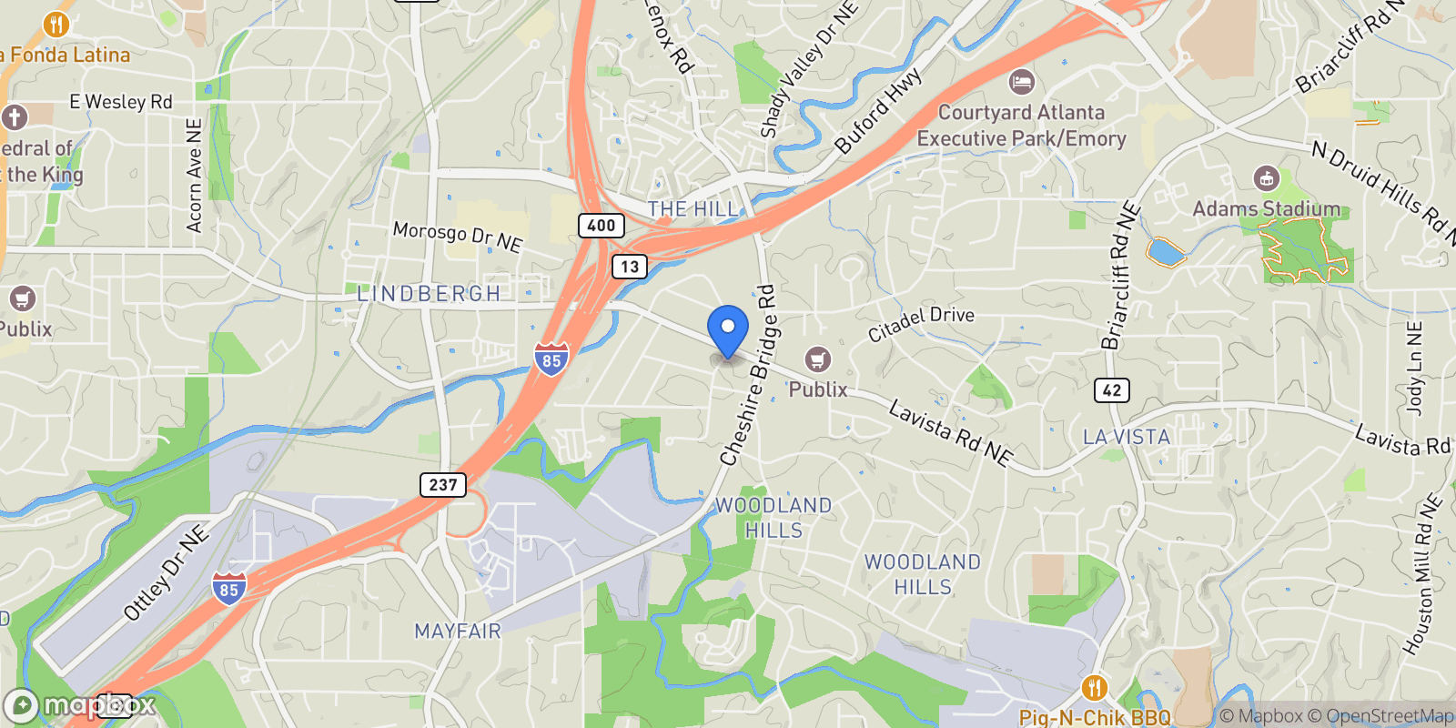 Map showing 2317 Melante Drive NE, Atlanta, GA 30324-4217, Atlanta, Georgia, United States.