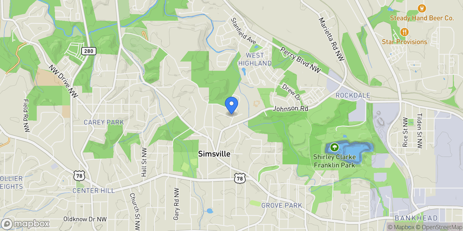 Map showing 1985 Lois Place NW, Atlanta, GA 30318, Atlanta, Georgia, United States.