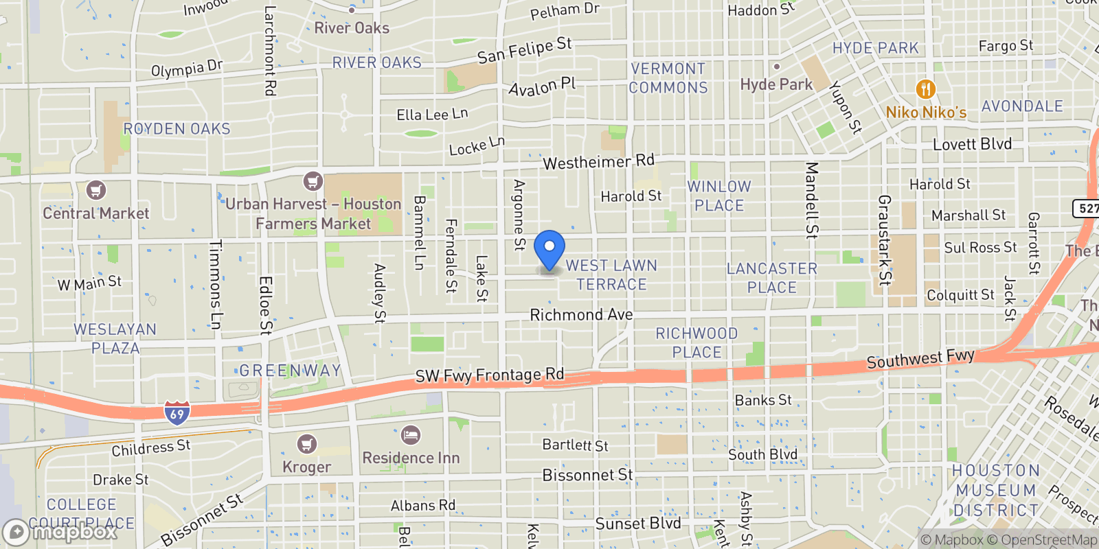 Map showing 2310 W Main Street, Houston, Texas, United States.