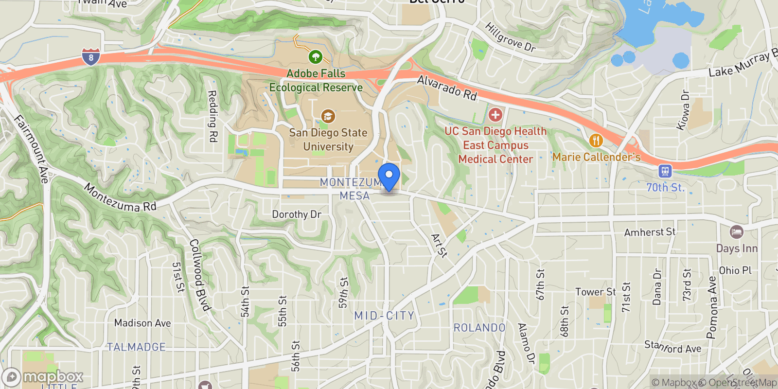 Map showing 6181 Montezuma Rd, San Diego, California, United States.