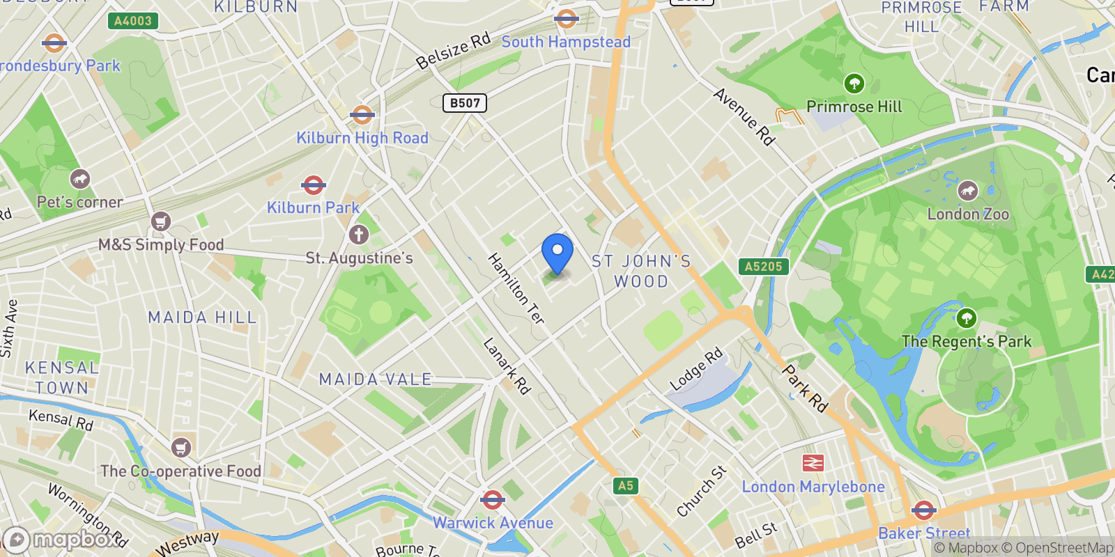 Map showing Alma Square, St Johns Wood, London, NW8 9PY, London, United Kingdom.