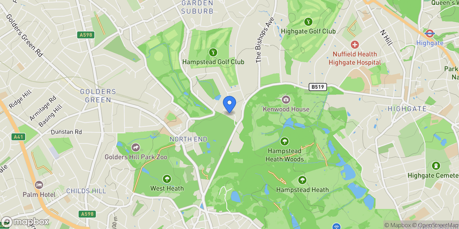 Map showing Spaniards End, Hampstead, London, NW3 7JG, London, United Kingdom.