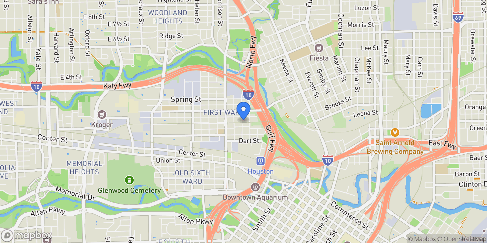 Map showing 1218 Winter Street, Houston, Texas, United States.