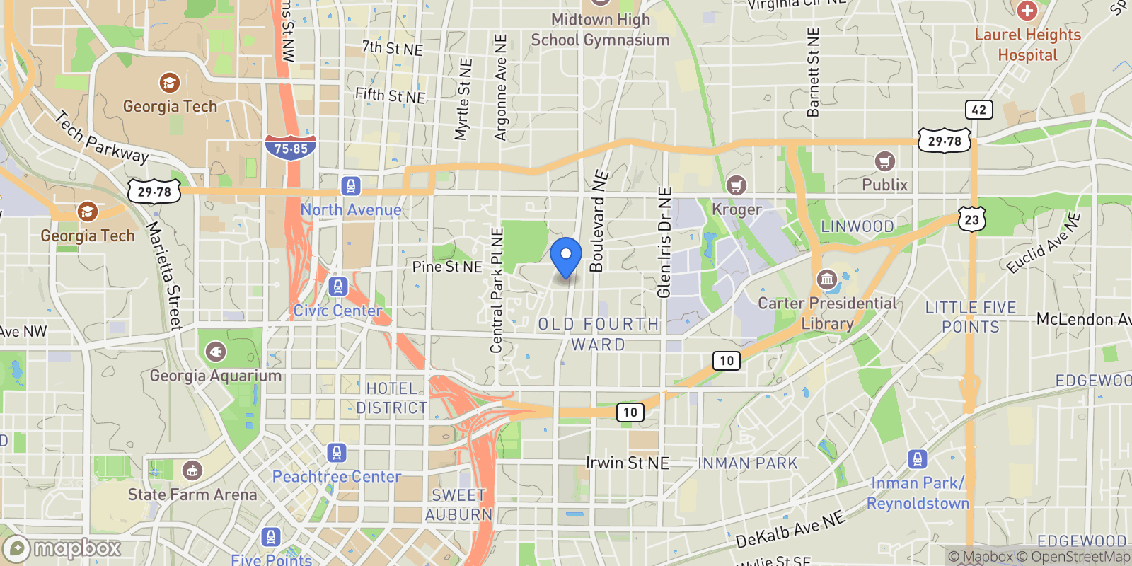 Map showing 456 Parkway Drive NE No. 3, Atlanta, GA 30308, Atlanta, Georgia, United States.