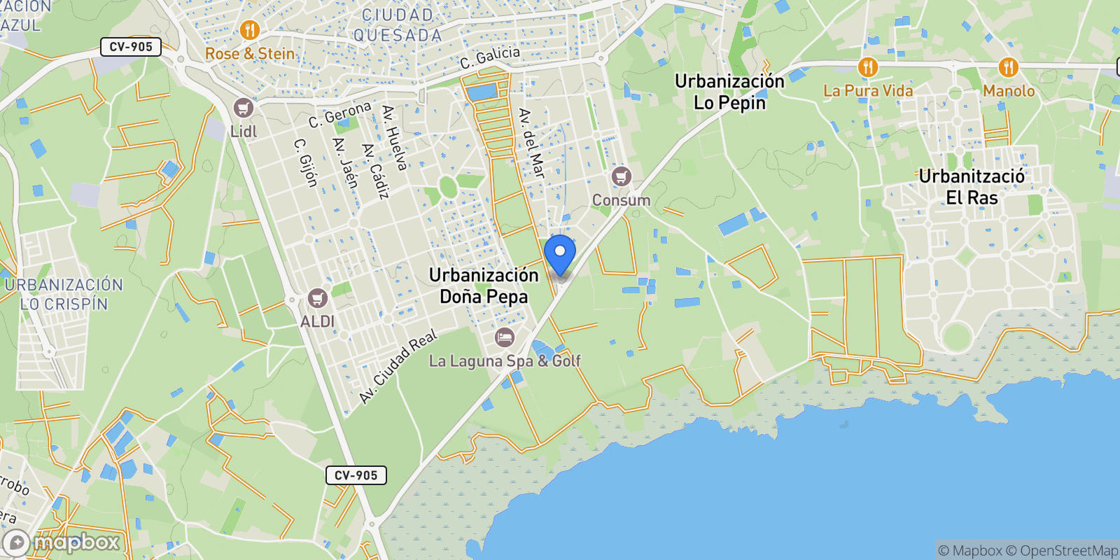 Map showing Ciudad Quesada, Alicante, Ciudad Quesada, Ciudad Quesada, Rojales, Valencian Community.