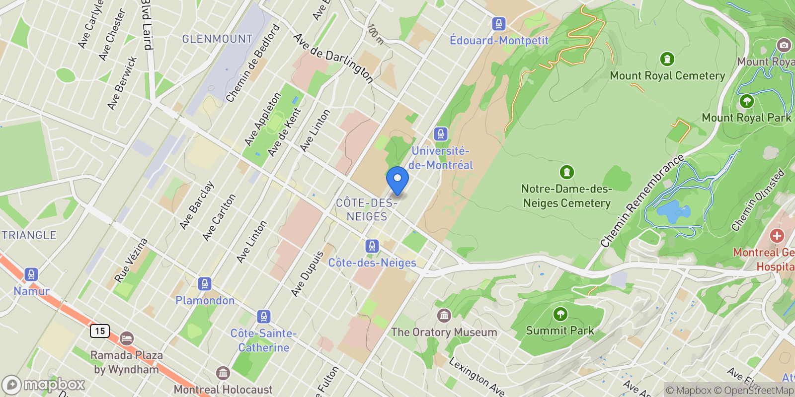 Map showing 3243 Av. Lacombe, Cote Des Neiges Notre Dame De Grace, QC H3T1L6, Montréal, Quebec, Canada.