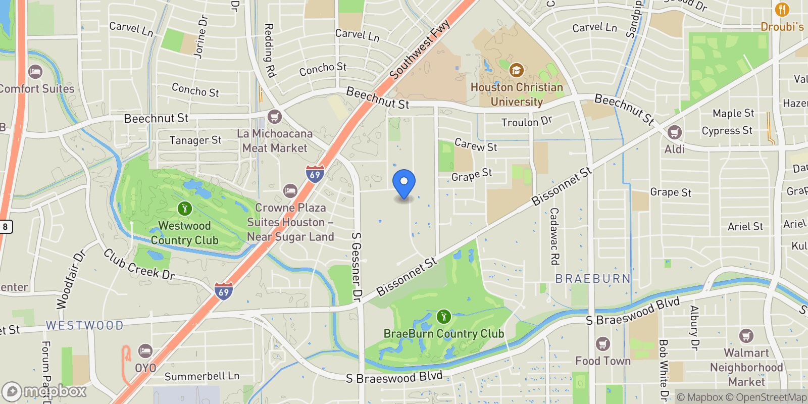 Map showing 8714 Wateka Drive, Houston, Texas, United States.