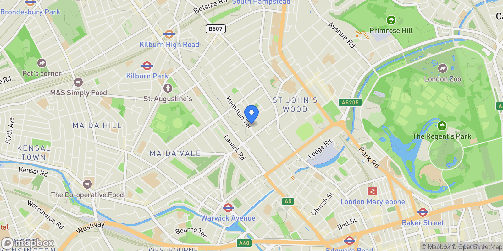 Map showing The Freud, Hamilton Terrace, St John's Wood, London, NW8 9UL, London, England, United Kingdom.