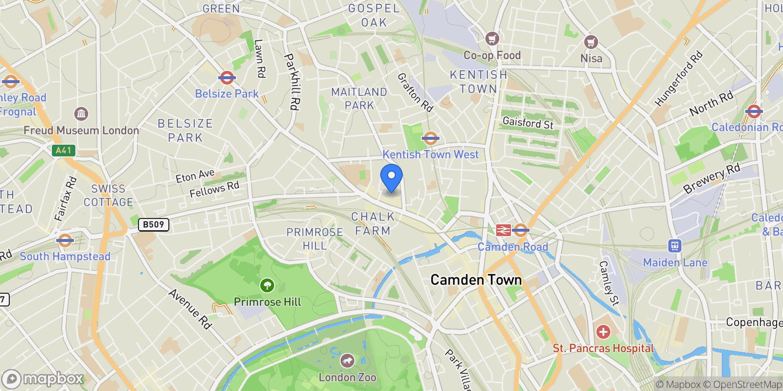 Map showing Piano Studios, Ferdinand Street, London, NW1 8AS, London, United Kingdom.