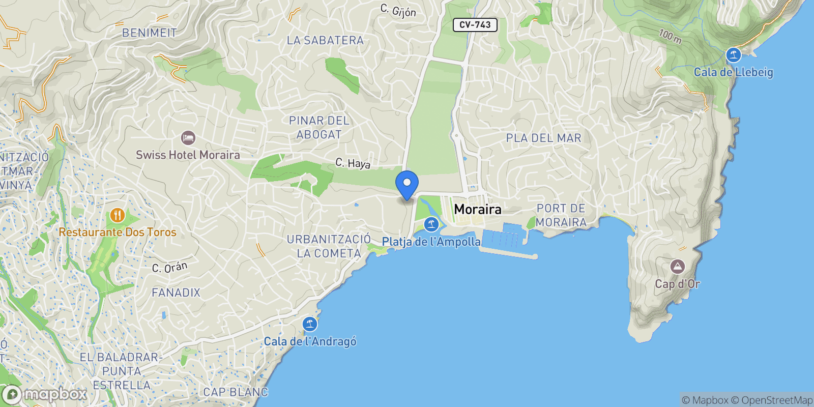 Map showing Moraira, Alicante, Moraira, Moraira, Teulada, Valencian Community.