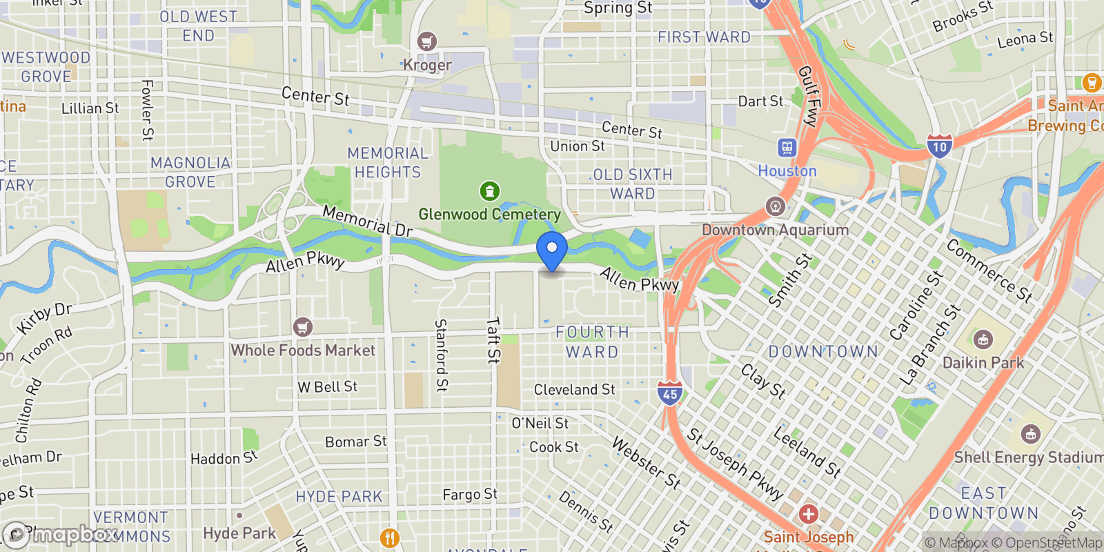 Map showing 1711 Allen Parkway, Houston, Texas, United States.