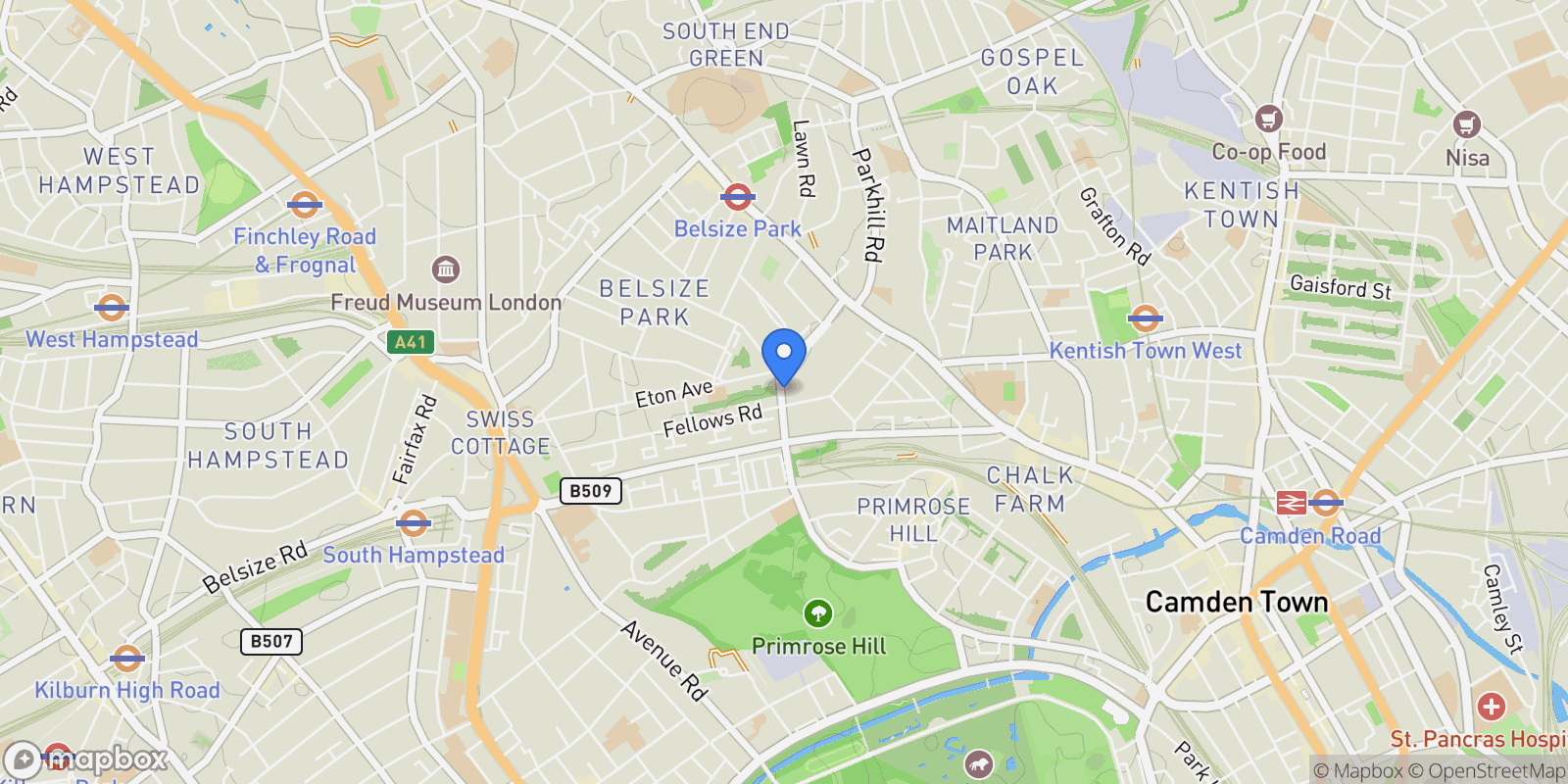 Map showing Primrose Hill Road, Belsize Park, London, NW3 3AA, London, United Kingdom.
