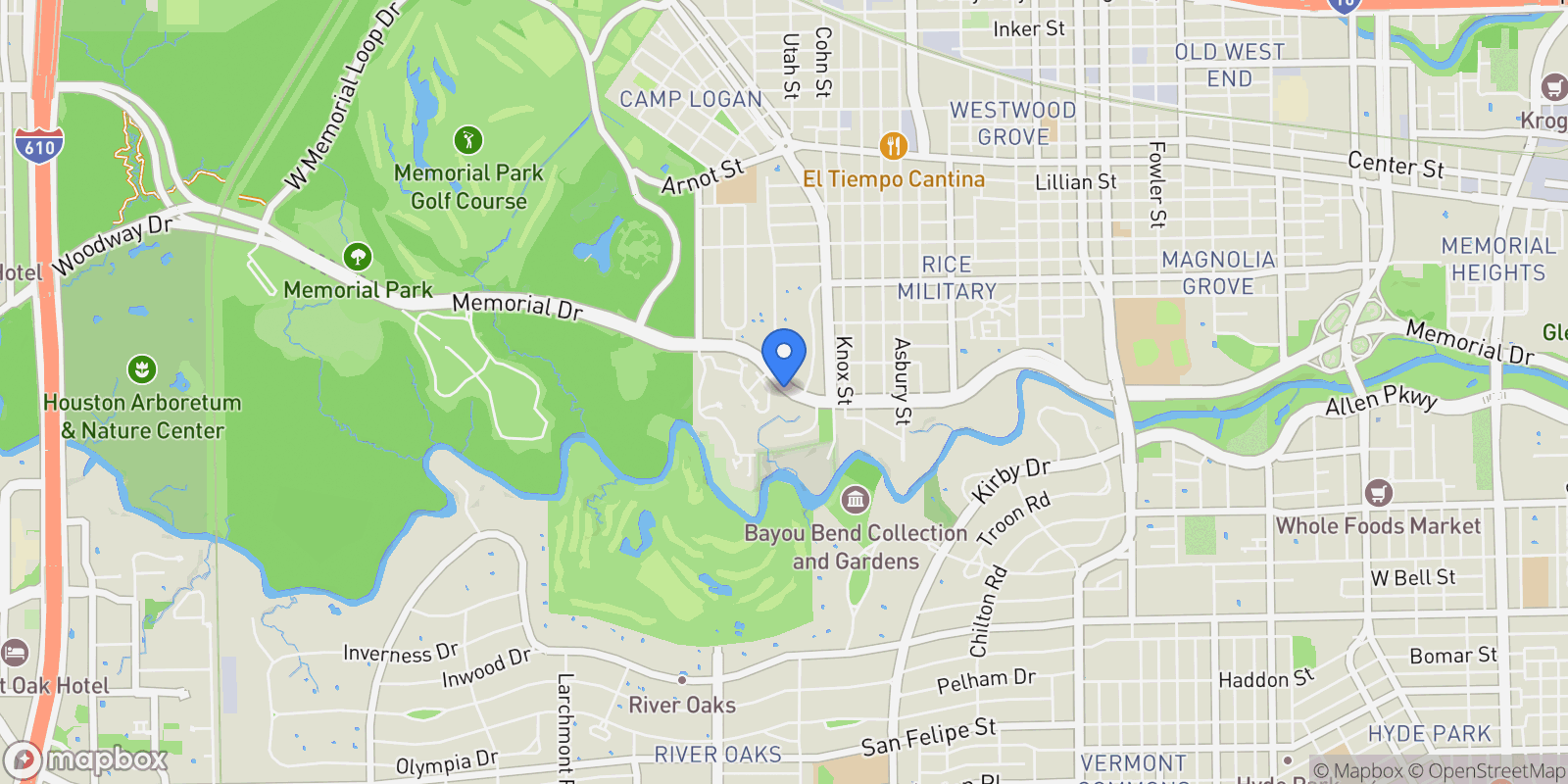 Map showing 6017 Memorial Drive, Houston, Texas, United States.