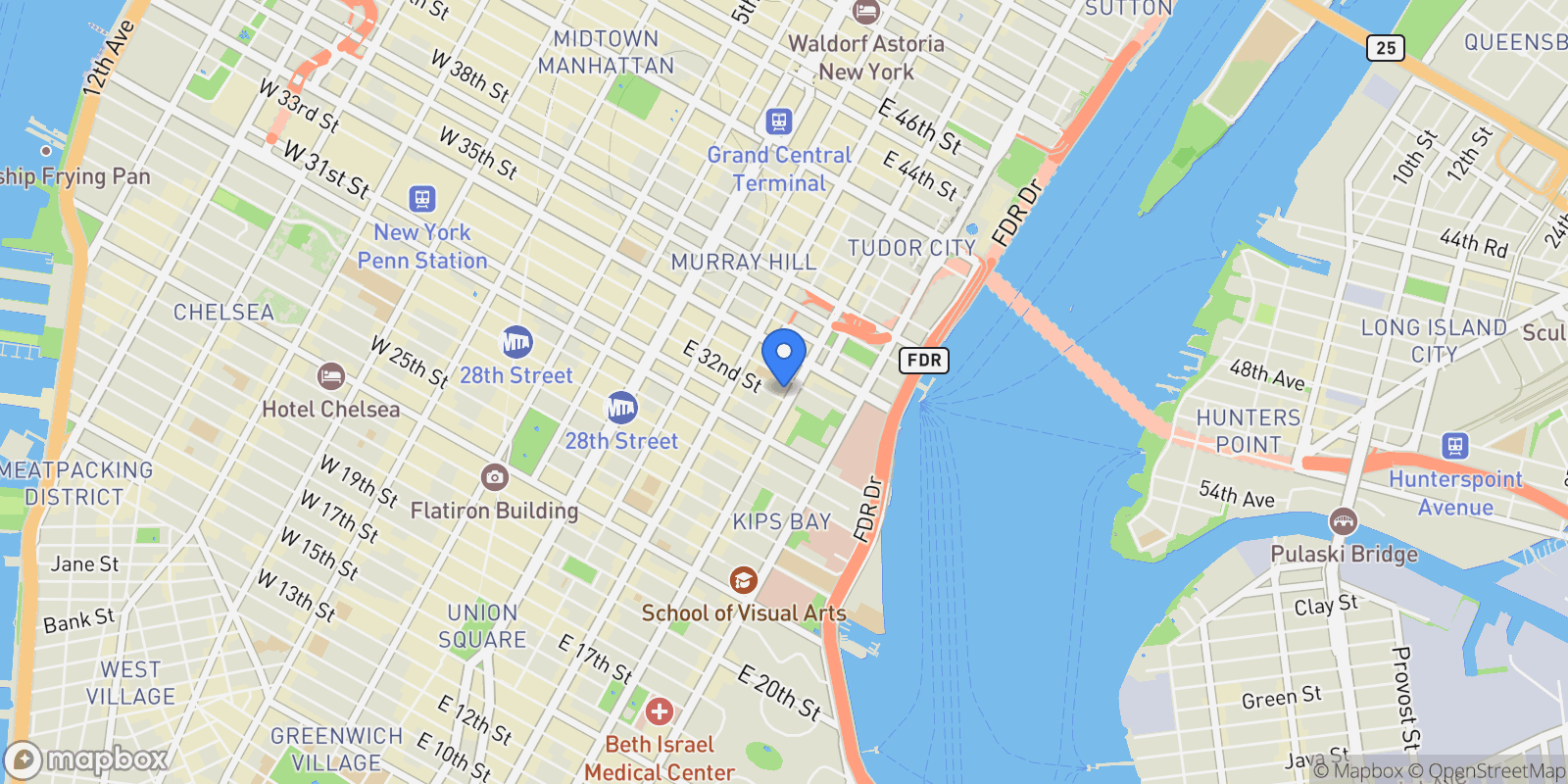 Map showing RIVERVIEW EAST, 251 E 32ND ST, New York, New York, United States.