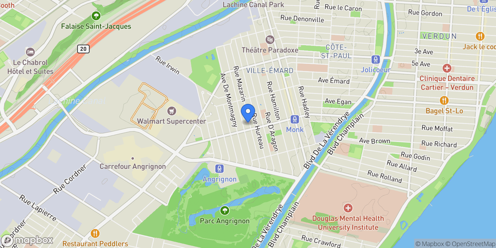 Map showing 6695-6697 Rue Mazarin, LeSudOuest, QC H4E2X6, Montréal, Quebec, Canada.