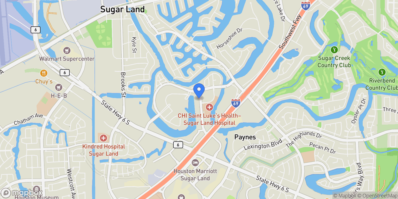 Map showing 1206 Lake Pointe Parkway, Sugar Land, Texas, United States.