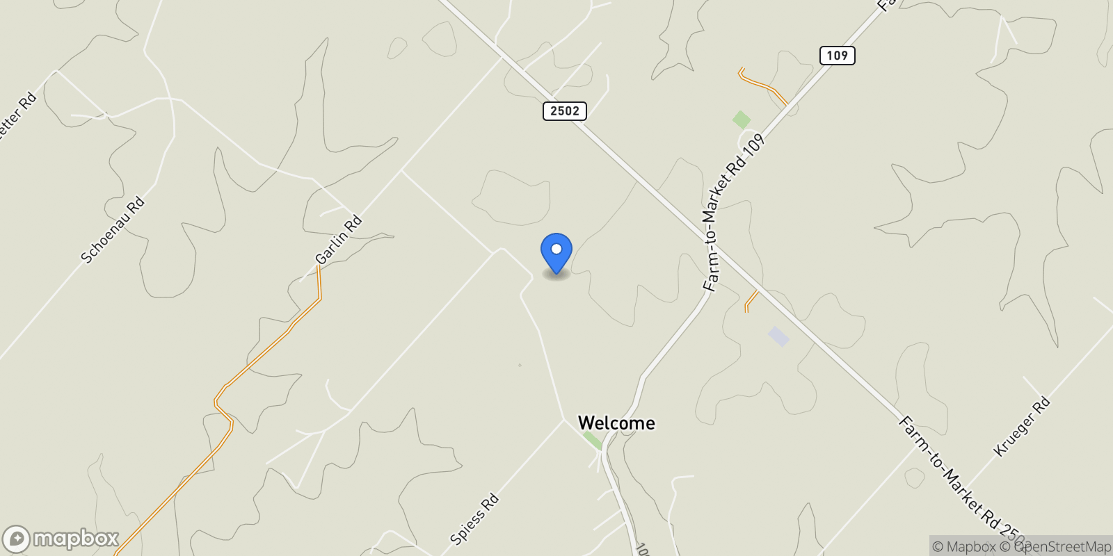 Map showing 0000 Thielemann Rd, Industry, Texas, United States.