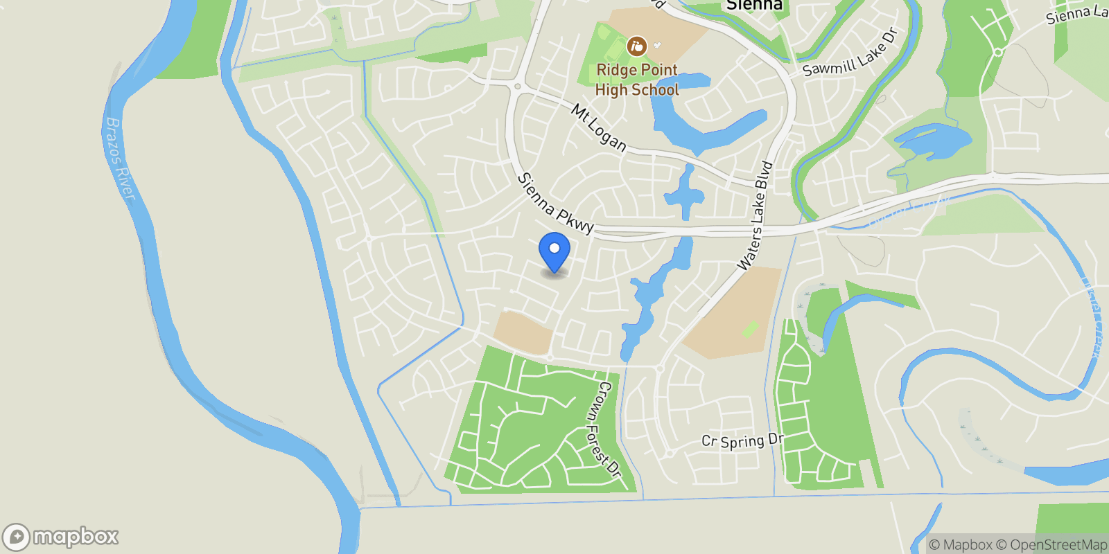 Map showing 10014 Serenity Grove, Missouri City, Texas, United States.