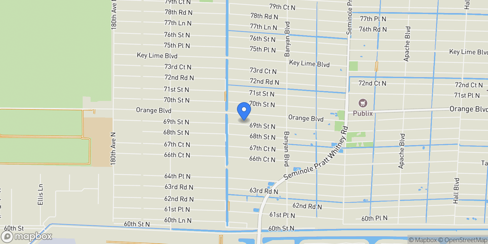 Map showing 16799 69th St, Loxahatchee, Florida, United States.