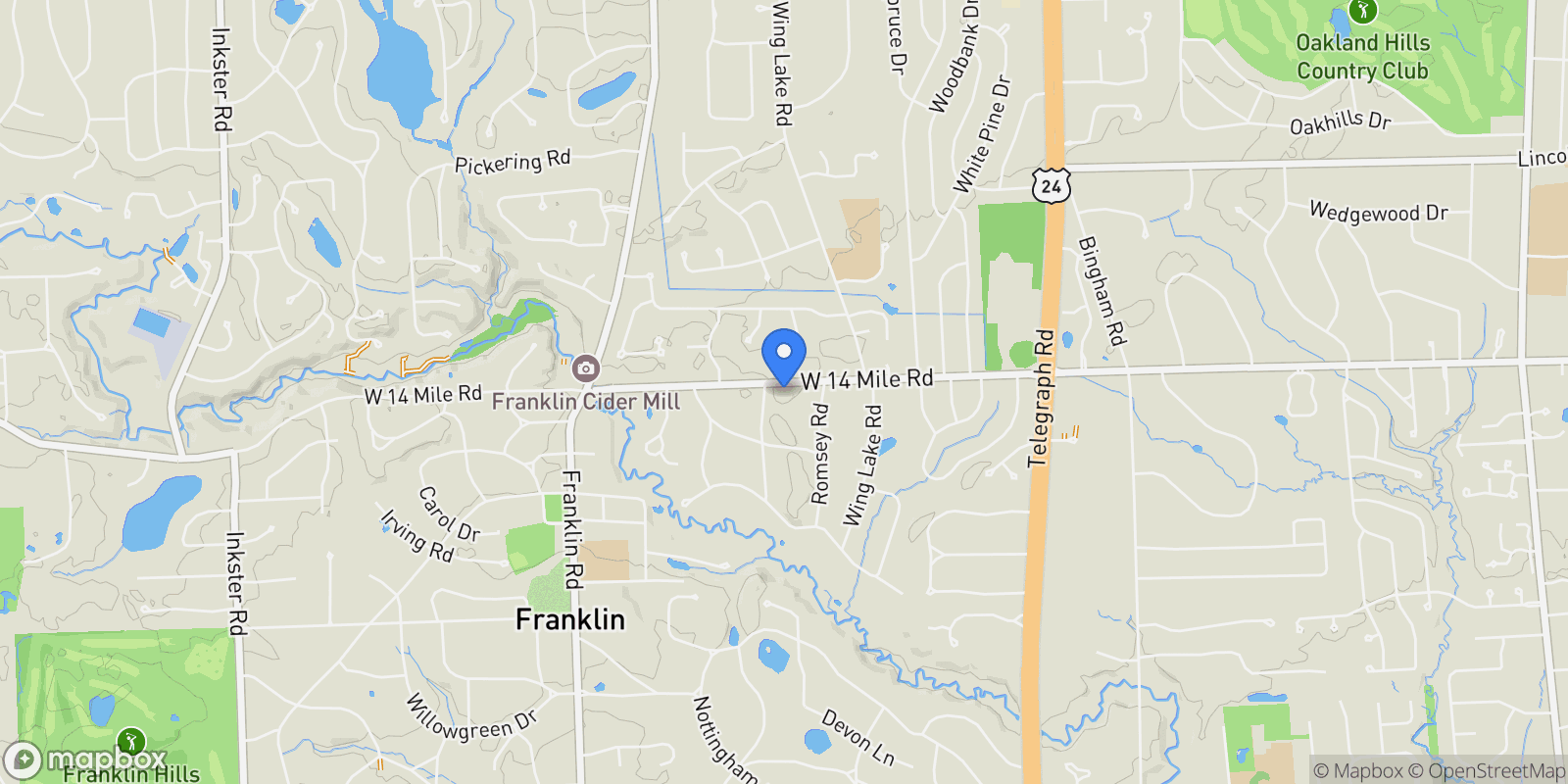 Map showing 32890 Whatley Road, Franklin Village, MI 48025, Beverly Hills, Michigan, United States.