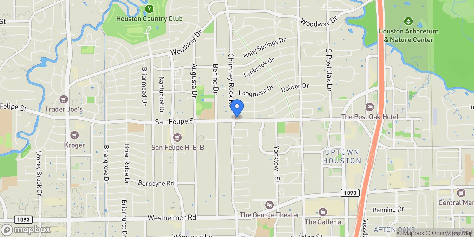 Map showing 5656 San Felipe Street, Houston, Texas, United States.