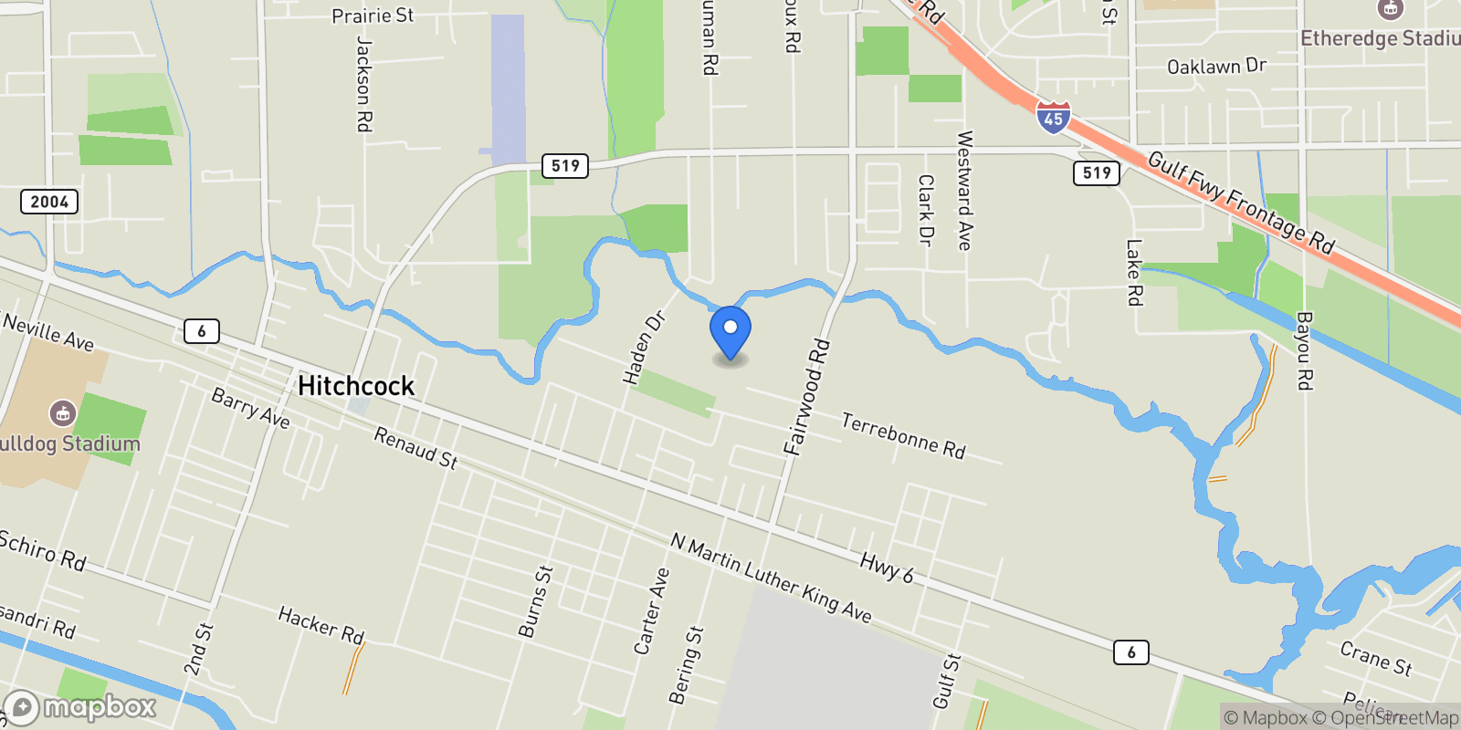 Map showing 6122 Fairwood Road, Hitchcock, Texas, United States.