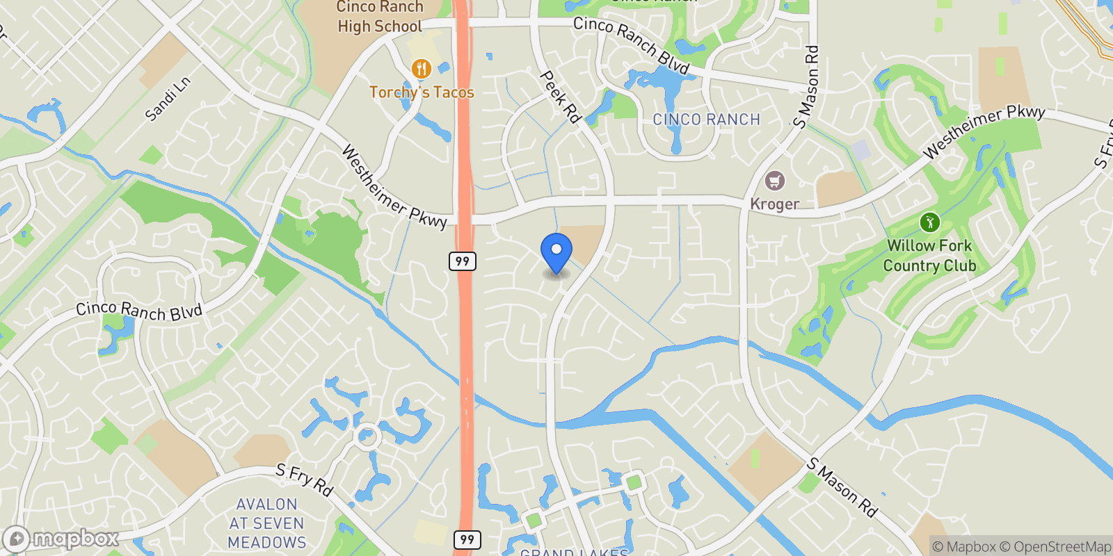 Map showing 22803 Rachels Manor Drive, Katy, Texas, United States.