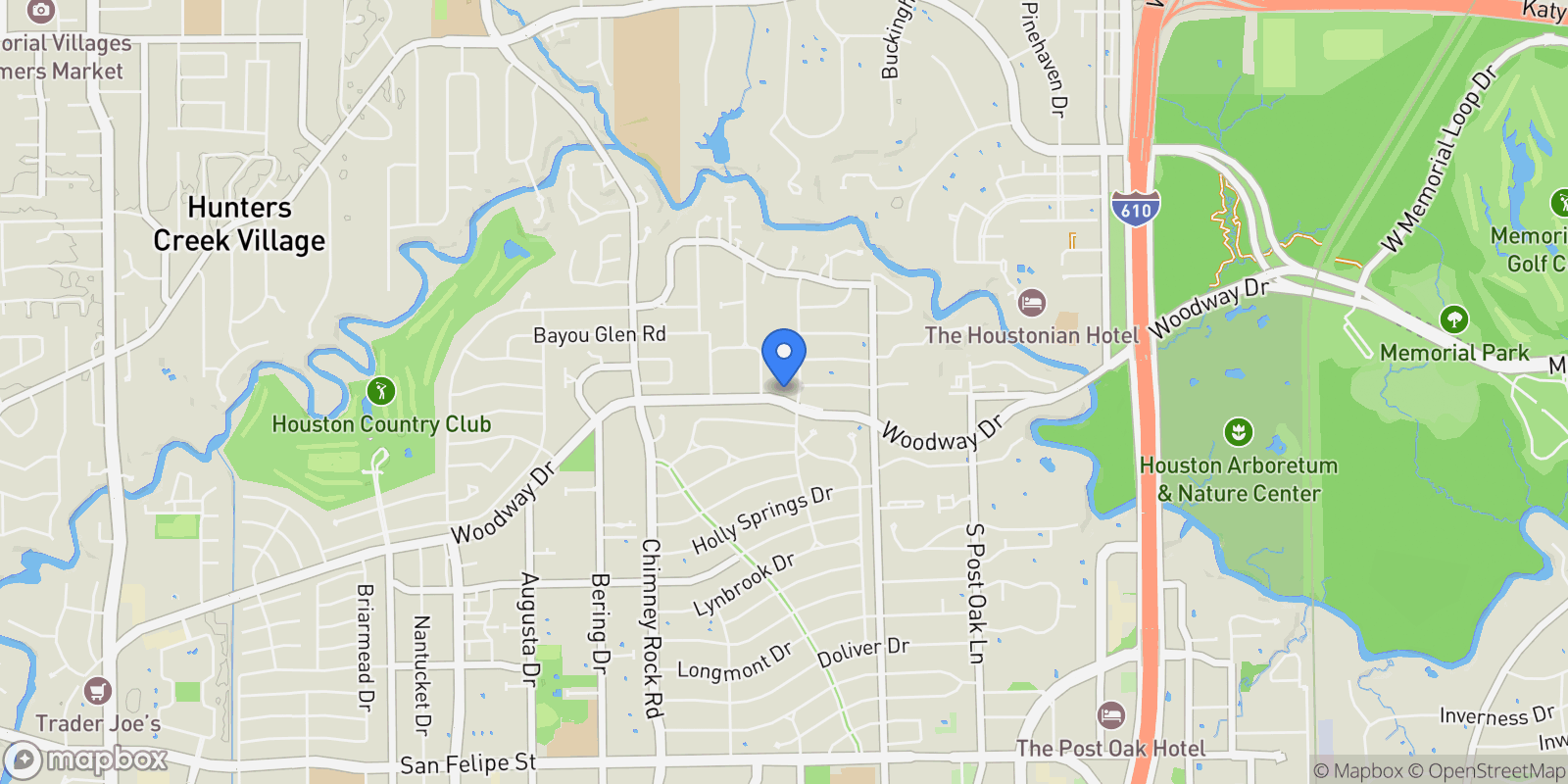 Map showing 5406 Woodway Drive, Houston, Texas, United States.