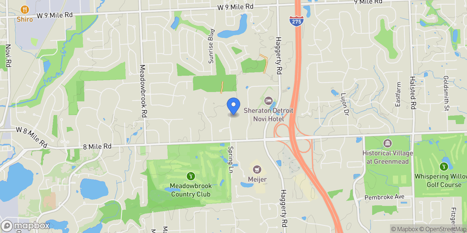 Map showing 20910 TURNBERRY Boulevard, Northville, MI 48167, Novi, Michigan, United States.