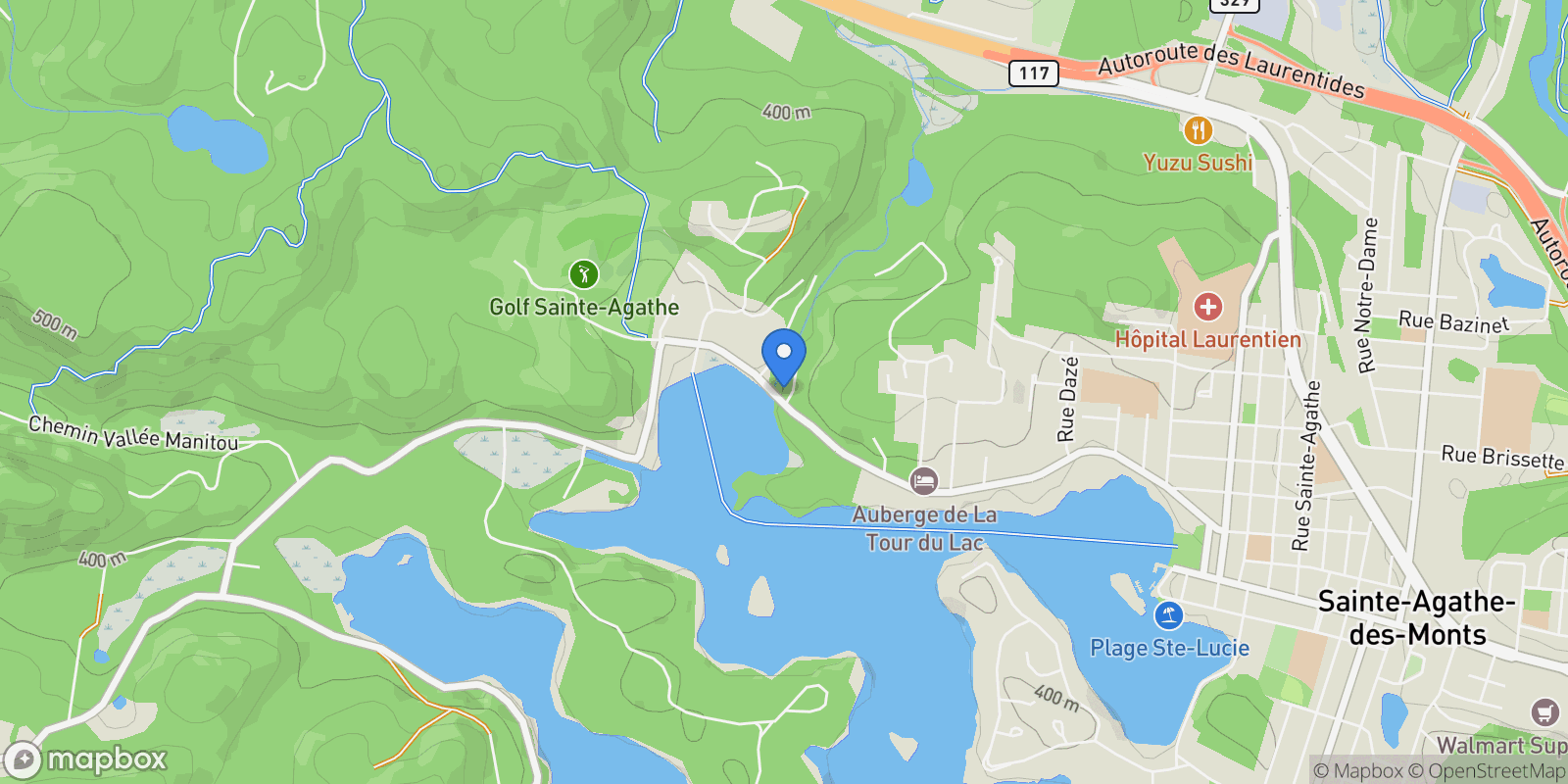 Map showing 179 Ch. du Tour-du-Lac, Sainte-Agathe-des-Monts, QC J8C1C1, Sainte-Agathe-des-Monts, Quebec, Canada.