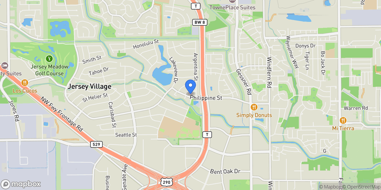 Map showing 15314 Philippine, Houston, Texas, United States.