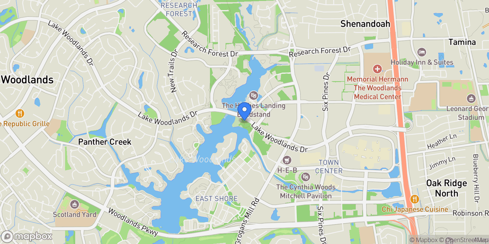 Map showing 2399 Lake Woodlands Drive, Spring, Texas, United States.