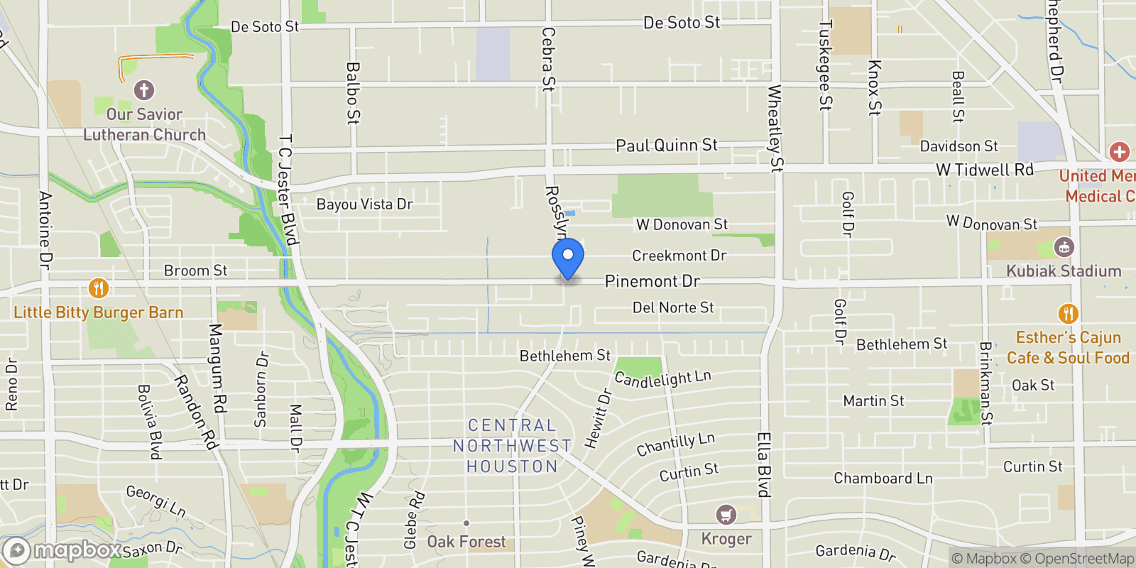 Map showing 5144 Rosslyn Road, Houston, Texas, United States.