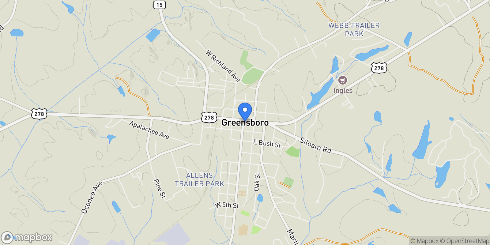Map showing Greensboro, Georgia, United States.