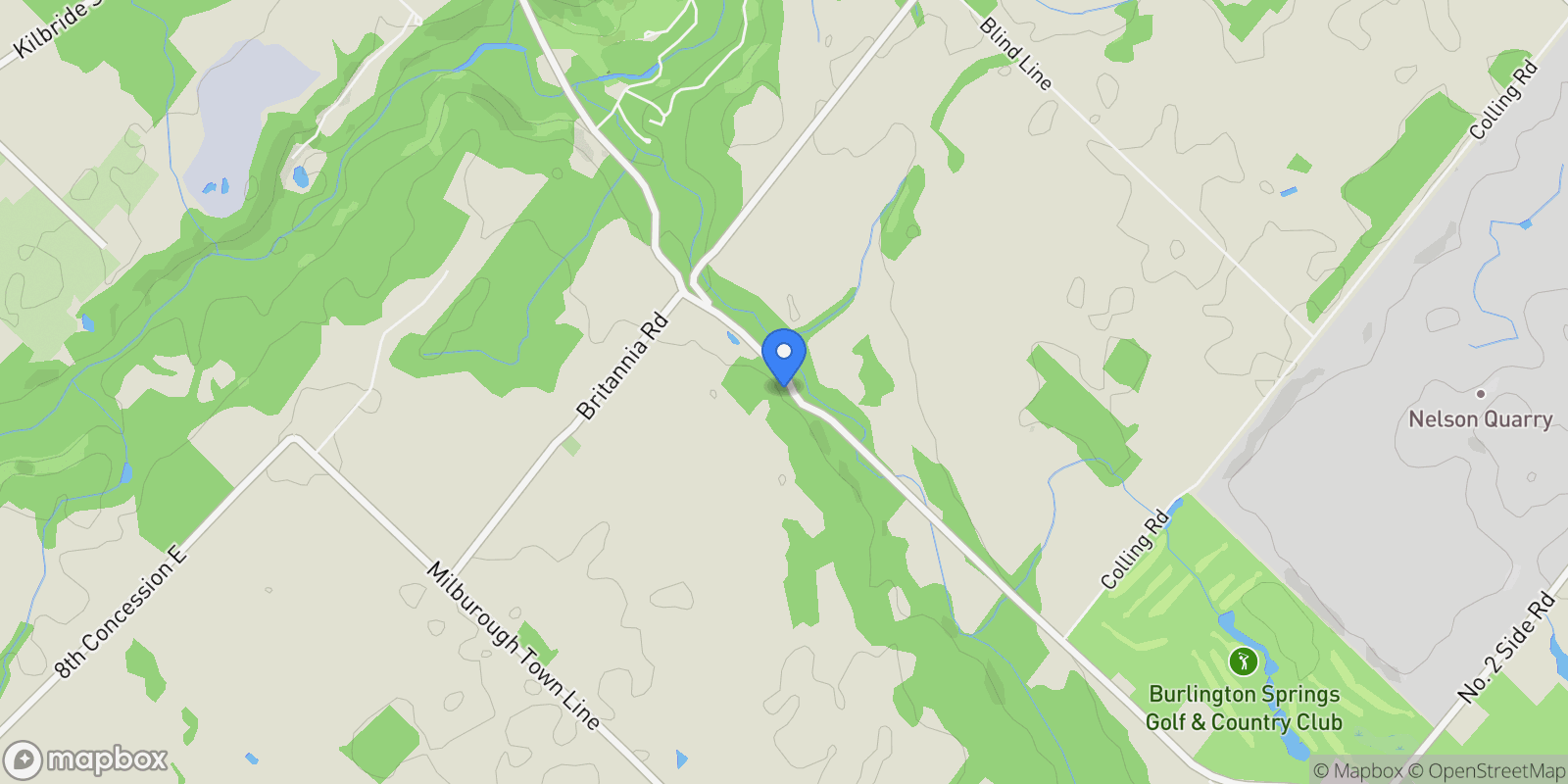 Map showing 5672 Cedar Springs Rd, Burlington, ON L7P 0B9, Canada, Burlington, Ontario, Canada.